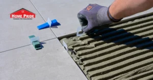 Tile adhesive applied on stairs for strong and safe tile installation