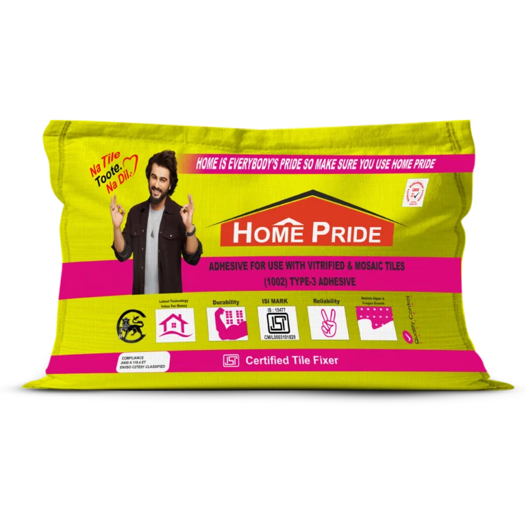 Home Pride 1002 Highly Flexible Tile Adhesive 20kg bag - Polymer-modified, C2TES1 flexible exterior tile adhesive for fixing ceramic, vitrified, and stone tiles on walls and floors.