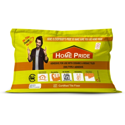 Home Pride 999 Interior Floor Tile Adhesive 20kg bag - ISI Type 1, cement-polymer adhesive for fixing small and medium ceramic tiles on interior floors with a strong, reliable bond.