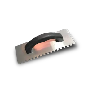 Notched trowel used for tile adhesive and grout application