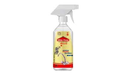 Spray bottle of Home Pride Cutfast C.P. Cleaner, an effective tap cleaner that quickly removes stubborn hard water stains and scaling from chrome plated (C.P.) fittings and sanitary ware. The formula is fast acting and easy to use.