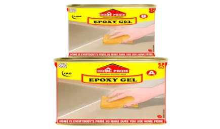 Cans of Home Pride Epoxy Gel (Component A & B), a two-component stone repair adhesive. Ideal marble filler for seamless repairs and bonding of natural stone.