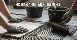 Tile on tile adhesive being applied to fix new tiles over existing tiles during renovation work