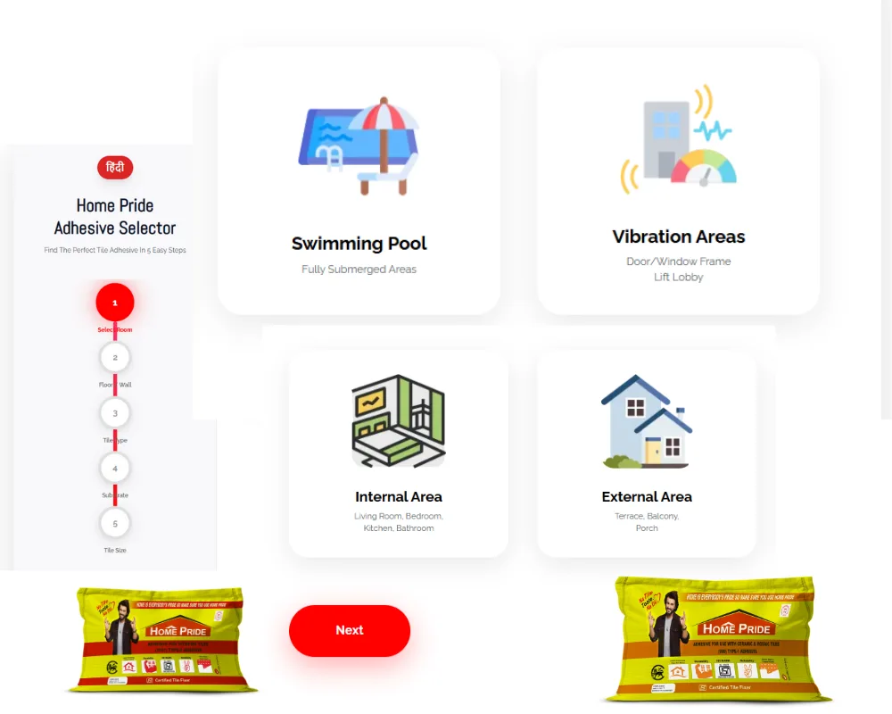 Tile adhesive recommender tool for selecting the right tile adhesive