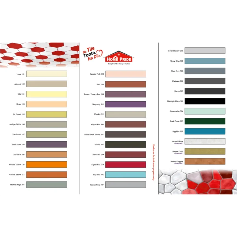 Grout shades card showing grout colour options for tile joints