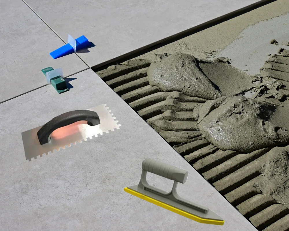 Trowel notch used for spreading tile adhesive evenly