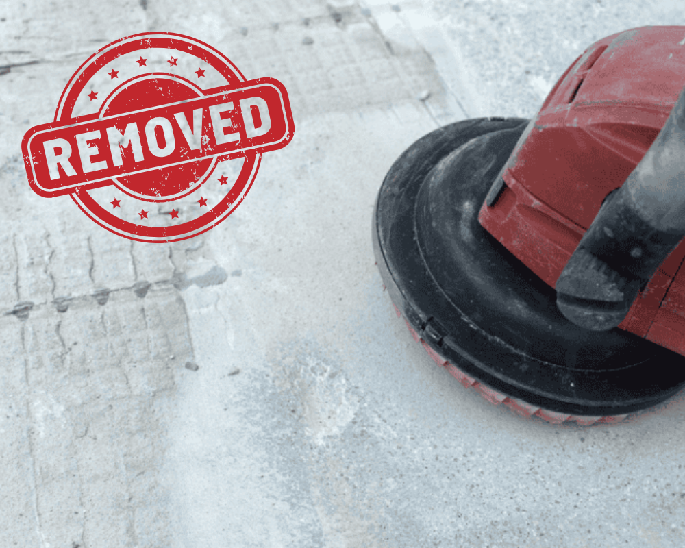 Removing old floor tile adhesive using scraper and professional tools