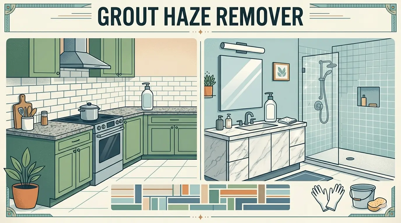 Grout haze remover cleaning tile surface and removing grout residue
